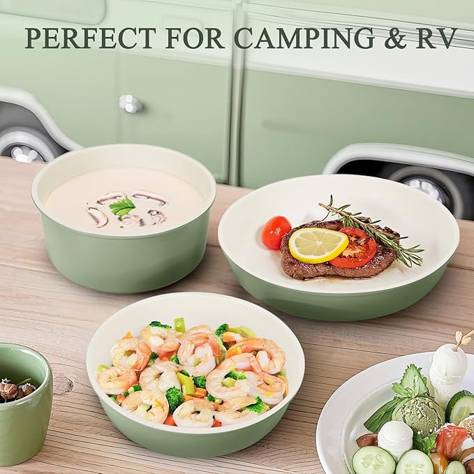 KIKCOIN Pots and Pans Set Nonstick, Ceramic Cookware Set Detachable Handle, Induction Kitchen Cookware Set with Removable Handle, Healthy Non Stick RV Cookware, Dishwasher οΌ Oven Safe, PFOA Free