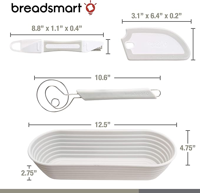 Breadsmart Artisan Bread Making Kit - 5PC Sourdough Bread Baking Supplies Set - Lame, Scraper, Whisk, Banneton Bread Proofing Basket & Cotton Liner