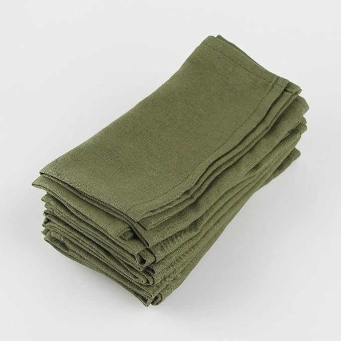 Solid Color Polyester Linen Blended Thin Dinner Napkins - Pack of 12 (40 x 40 cm) - for Events & Home Use (Army Green)