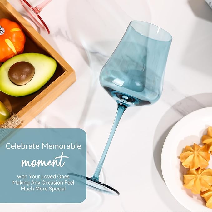 Colored Wine Glasses Set of 6-18oz Hand Blown Colorful Wine glasses - Unique Gift for Birthday,Wedding, housewarming