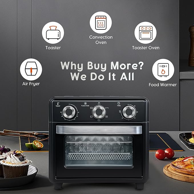 10QT Air Fryer Toaster Oven Combo, Air Fryer Oven with 5 in 1 Functions, 3 Knob Control & Visible Window, 3-Layer Cooking, Countertop Airfryers Ideal for small kitchen,Cooks 6 Toast slices at once