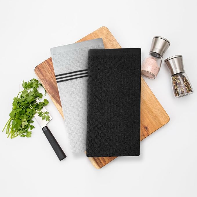 Infinitee Xclusives 100% Cotton Kitchen Towels - 15x25 Inch Ultra Soft Tea Towel, Super Absorbent Terry Dish Towels for Kitchen Linens |Storm Black|