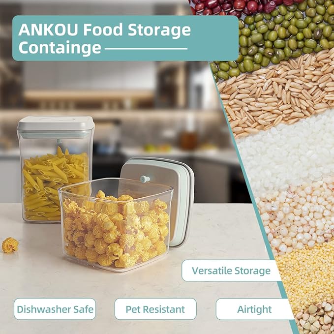 Ankou Airtight Container Set (1000ml 4 Pcs) Stackable One Press Openning Food Containers for Snacks Sugar Salt Herbs Spices Coffee Bean Formula Popcorn BPA-Free Tight Seal - Clear (1.0 QT * 4)