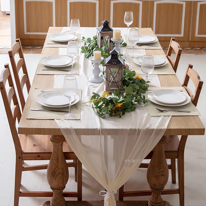 Linen Type Fabric Placemats Set of 8, Machine Washable, Heat Resistant, Wrinkle Free Thick Polyester Kitchen Place Mats for Dining Table (Beige)