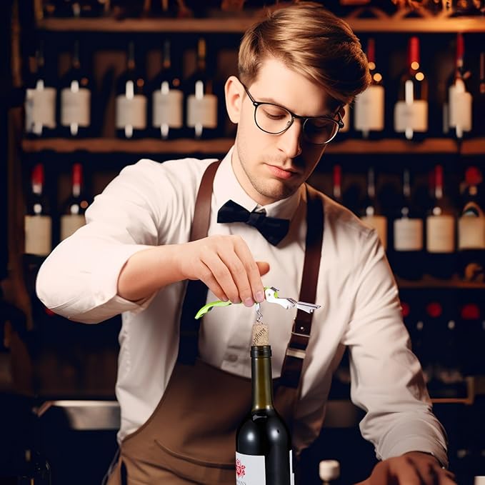 HYZ 2-Pack Wine Opener Waiter Corkscrew, Professional Wine Key for Servers, Bartender with Foil Cutter, Manual Wine Bottle Opener Double Hinged (Cyan)