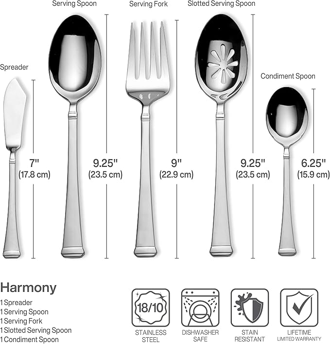 Mikasa, Harmony Flatware Service for 12, 65 Piece Set, 18/10 Stainless Steel, Silverware Set with Serving Utensils (Pack of 2)