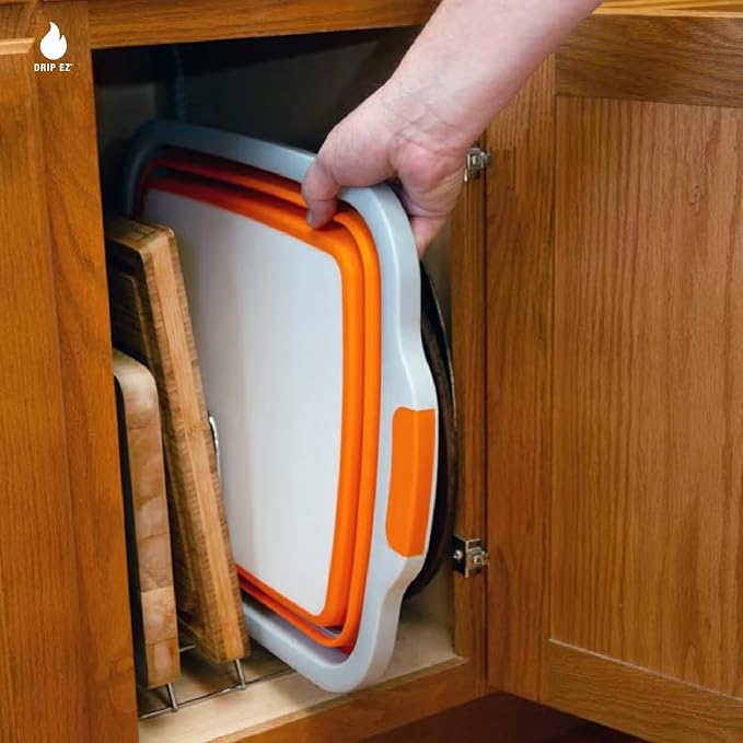 Drip EZ Collapsible BBQ Prep Tub - for Meal Prep Marinating Food Storage - Includes Cutting Board & Locking Lid - (1) JR - Black