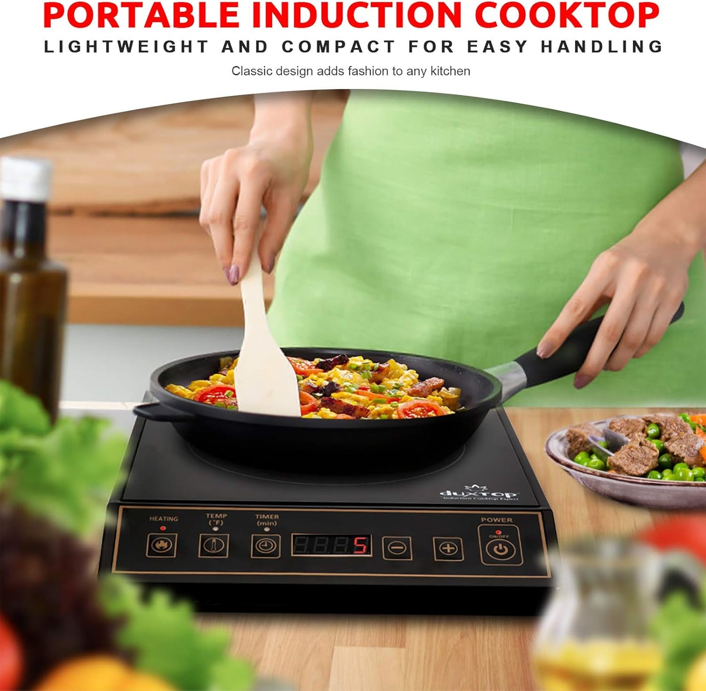 Duxtop 1800W Portable Induction Cooktop Countertop Burner, Gold 9120MC/BT-M20B