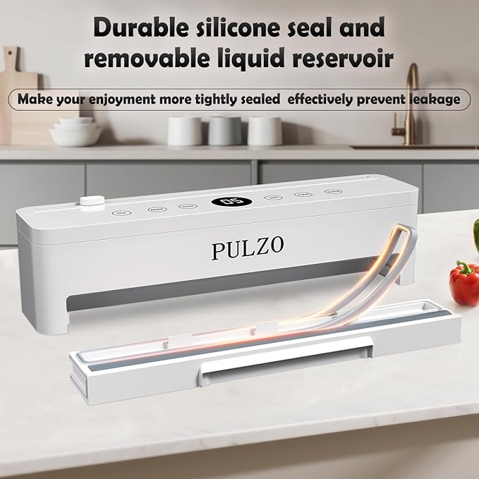 PULZO True-Auto Vacuum Sealer Machine, 85KPa Vacuum Sealer for Food with Digital Countdown, LED Smart Touch, External Sliding Blade, Dry/Moist Mode, Removable Drip tray, Complete Starter Kits