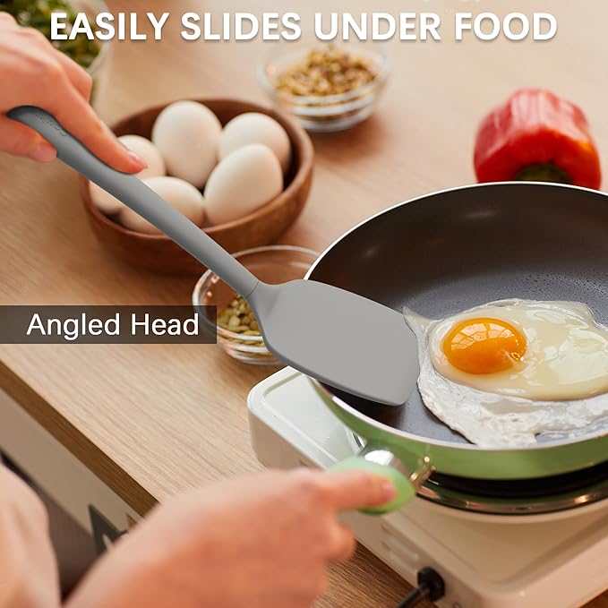 Coukre 3 Pack Silicone Spatula Set, High Heat Resistant, BPA-Free, Fish Spatula, Solid & Slotted Turner for Non-Stick Pans, Flipping Eggs, Pancakes, Fish, Burgers (3, PureGray)