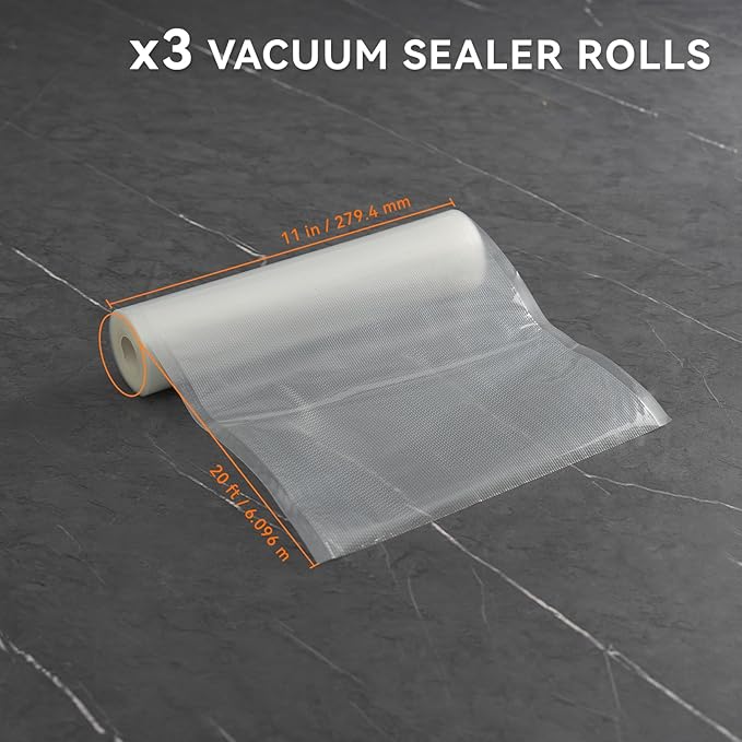 11" x 20' Vacuum Sealer Rolls, 3 Pack-Ideal for Food Storage, Sous Vide, and Meal Prep, Keep Food Fresh and Nutrients, Wevac Lite