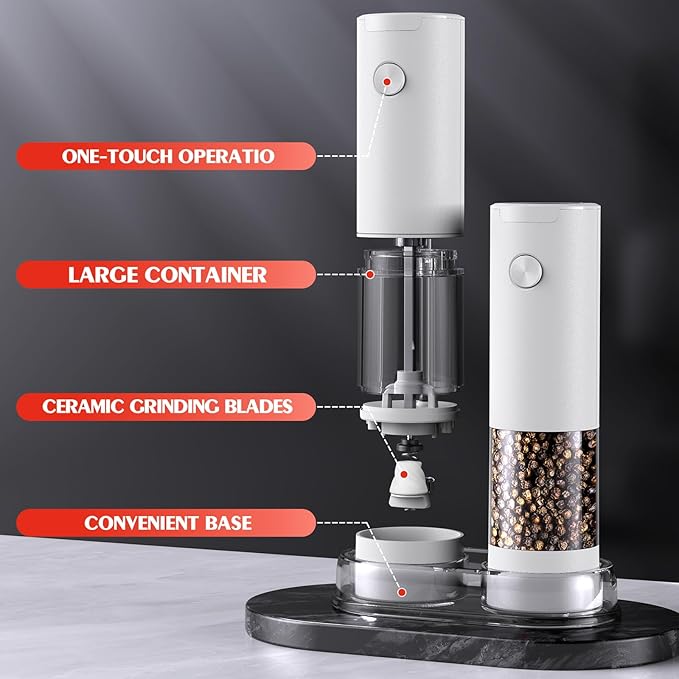 Electric Salt and Pepper Grinder Set Automatic Battery Pepper Mill Shakers Kitchen Tools Adjustable Coarseness Upgraded Larger Capacity with Led Birthday Gifts for Women