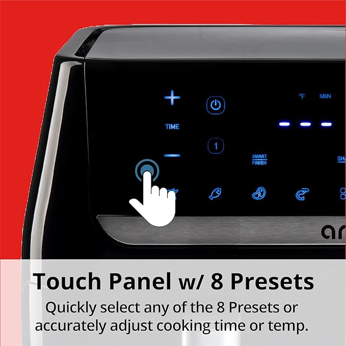 Aria 10 Qt Dual Air Fryer with 2 Baskets, Smart Sync Dual Air Fryers, Easy Clean Dishwasher Safe Double Basket, Large Sized for Family Meals, XL Touchscreen Display, 8 Meal Presets, Black