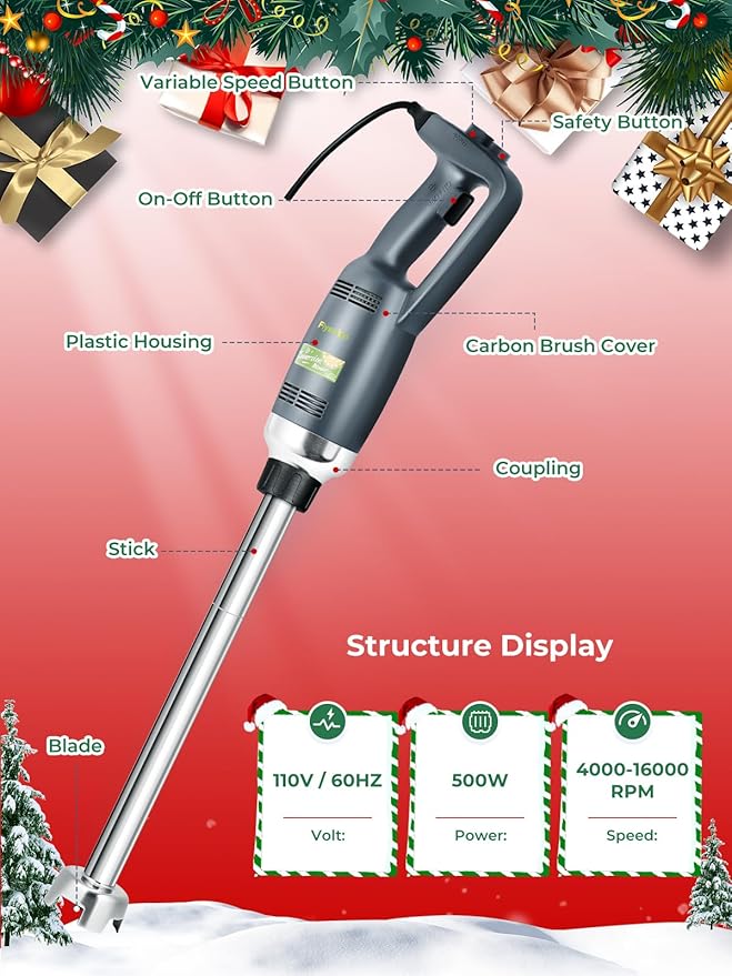 Commercial Immersion Blender Hand held Blenders Heavy Duty Variable Speed Mixer 4000-16000RPM with 20-Inch Removable Shaft 50-Gallon Capacity 500W Multifunction Pro Electric Stick Emulsifier