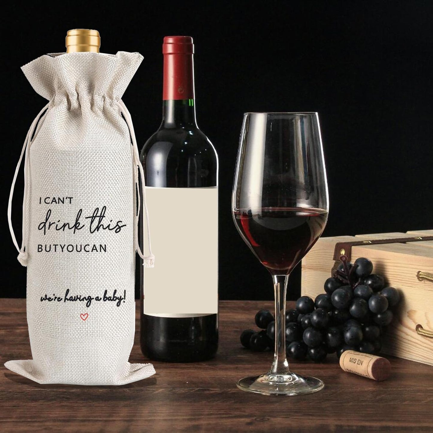 2 Pcs Pregnancy Announcement Wine Bag New Mom Dad Pregnancy Announcement for Grandparents Parents Aunt friends with 2 Pcs Kraft Blessing Cards and natural jute rope