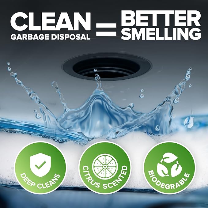 Garbage Disposal Cleaner and Deodorizer Tablets Drain Freshener, Foaming Citrus Scent, Sink Odor Remover for Kitchen Garbage Disposer Cleaning (12 XL Tablets - One Year Supply)