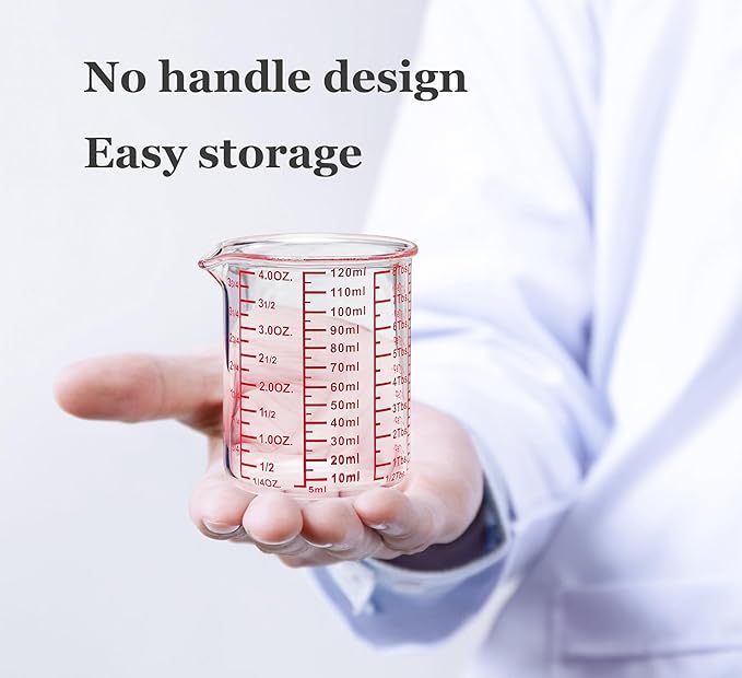 High Borosilicate Glass Measuring Cup-V-Shaped Spout,Glass Measuring Beaker for Kitchen or Restaurant, Easy to Read, 120 ML (4 Oz)-Pack of 2