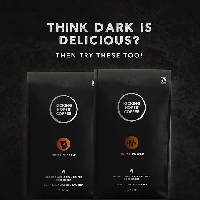 Kicking Horse Coffee Kick Ass, Dark Roast, Whole Bean, Certified Organic, Fairtrade, Kosher, Black, 1 Kg, Pack of 6