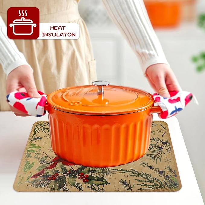 Le courant 16.9in 6PACK Christmas Bird Placemats with 6 Coasters, Reversible Faux Leather Easy Clean Waterproof Stain Resistant Place Mats, for Home Party Dining Holiday Table Decor