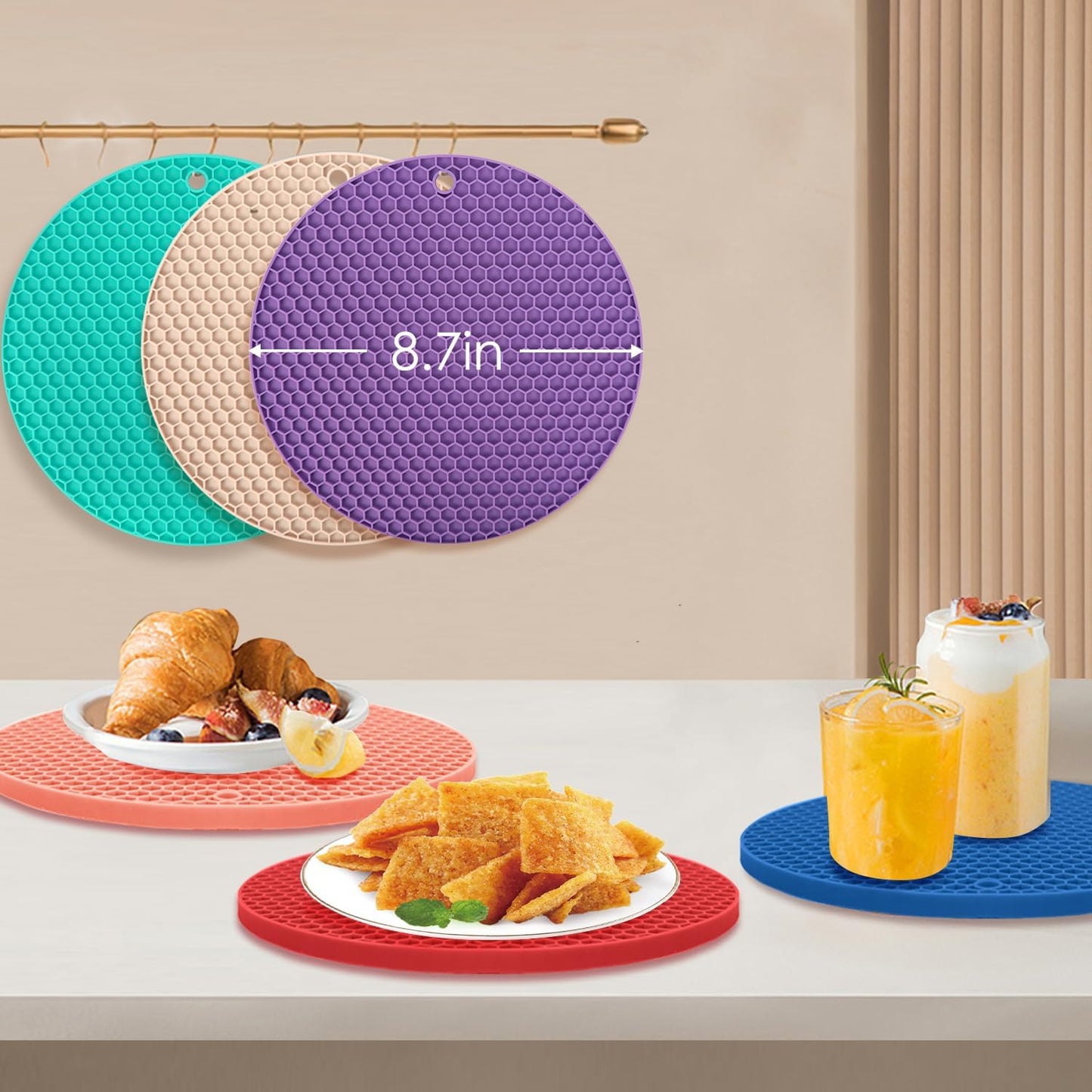 6 Pack Silicone Trivets for Hot Pots and Pans, 9" Colorful Silicone Trivet for Hot Dishes, Extra Large Non-Slip & Heat Resistant Hot Pads for Kitchen Counter(Colors)