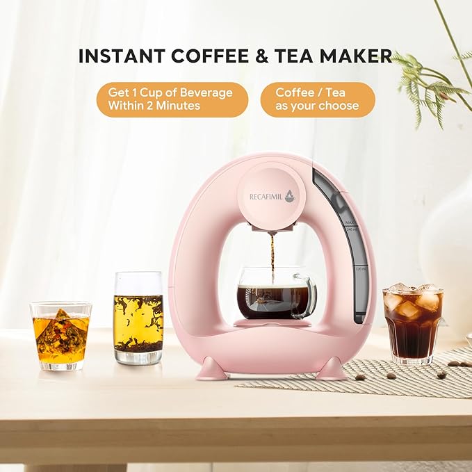 Single Serve Coffee Maker For K Cup Pod and Coffee Grounds /Tea, Fast Brew in 2 minutes, 2 IN 1 One Button Coffee Machine 4-8 Oz Brew Sizes, Stylish&Compact For Home, Office, RV and Dorm, Pink