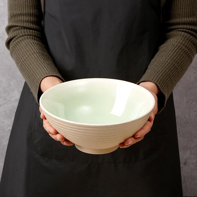 NUTRIUPS 8 Inch Ceramic Ramen Bowl Set of 2 Pho Bowls 40oz Japanese Noodle Udon Soup Bowls with Spoons and Chopsticks (Teal)