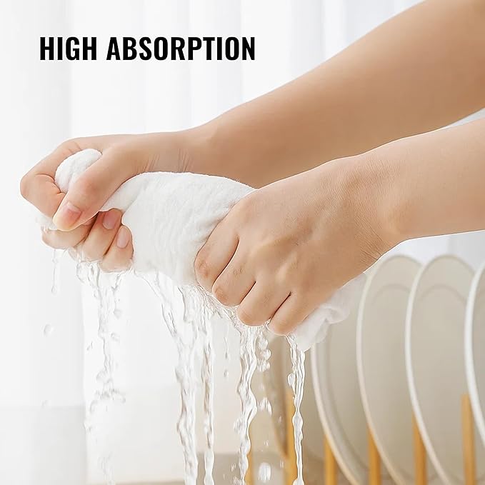 Dish Cloths Cotton - Kitchen Wash Cloth, Shop Towels Absorbent and Lint Free Flour Sack, Dishcloths for Kitchen Washing Dishes, Thick Absorbent Quick Dry Dish Rags, 24 Pack 13"x13" White