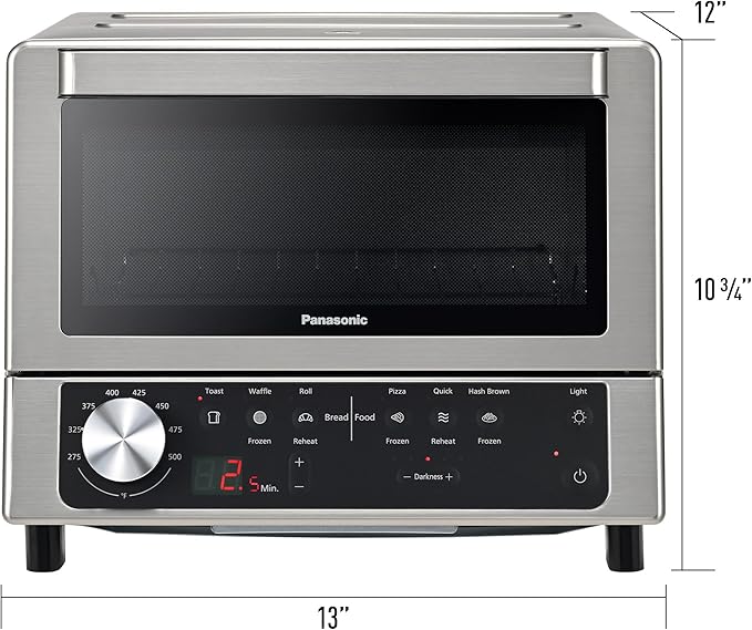 Panasonic FlashXpress Toaster Oven Countertop, 4-Slice Compact Size w/Double Infrared Heating, PFAS-free, 6 Auto Cook Options & Precise Temperature Control, 1300W - NB-G200P (Stainless Steel)