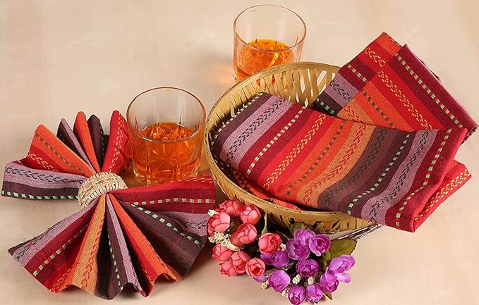 Cotton Cloth Napkins Set of 12 - Beautiful Elegant Soft Washable Reusable 18x18 Inch Dinner Napkin Perfect for Dining Table Décor Wedding Cocktail Party Thanksgiving Easter & Everyday Use - Red Multi