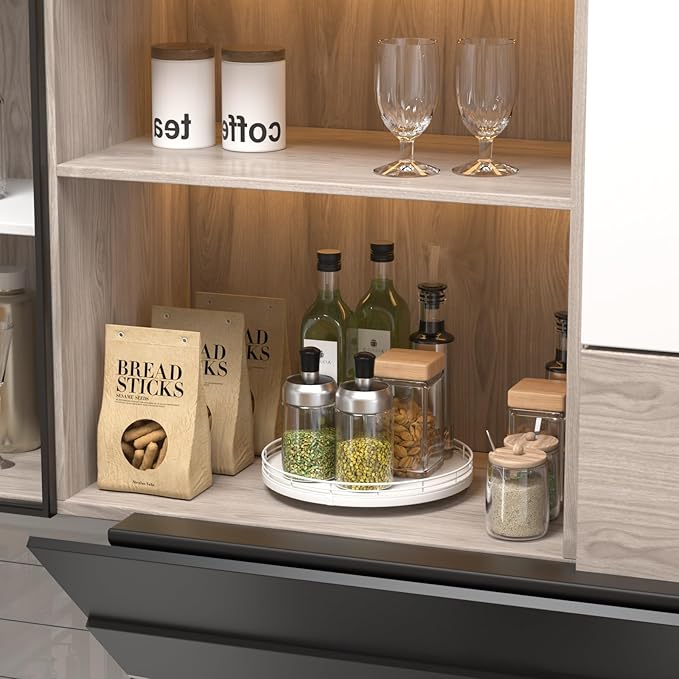 10" Oak Wood Lazy Susan Organizer, Lazy Susan for Cabinet Dining Table Pantry Wood Turntable Organizer Tray for Coffee Table Kitchen Countertop Salt Pepper Spice Organization and Storage Round White