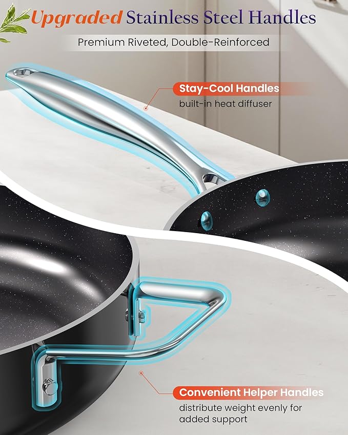 Nuwave Essential Series 5PC Ceramic Cookware Set PFAS-Free, G11 Duralon Blue Coating, Pots and Pans Set Non Stick, Diamond Scratch-Resistant,Stay-Cool Handle, Metal Lid,Induction Ready,Dishwasher Safe