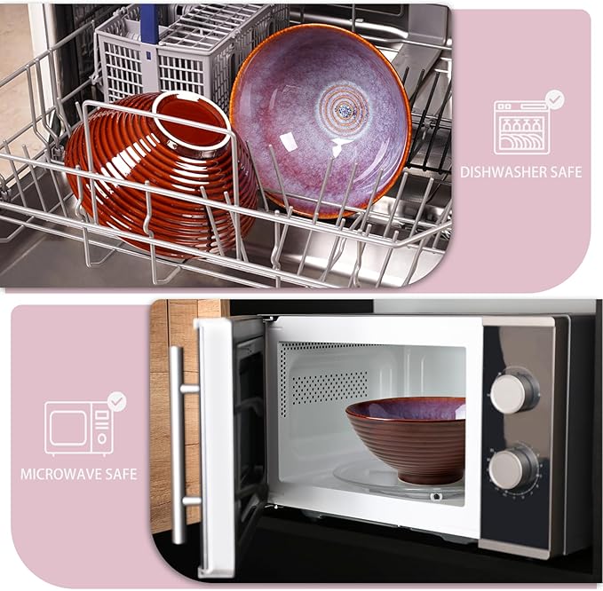 NUTRIUPS 8 Inch Ceramic Ramen Bowl Set of 2 Pho Bowls 40oz Japanese Noodle Udon Soup Bowls with Spoons and Chopsticks (Lavender)