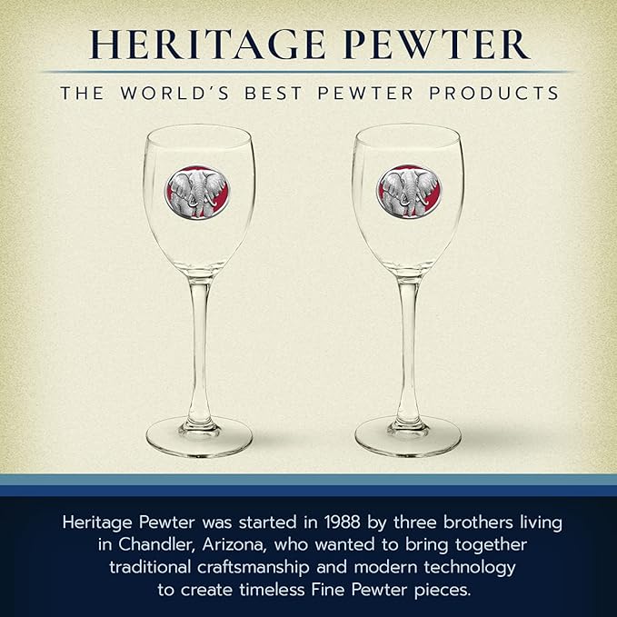 Heritage Pewter Elephant Glass Goblets β Set of 2 | 12 OZ Goblet Wine Glasses | Expertly Crafted Pewter Glass