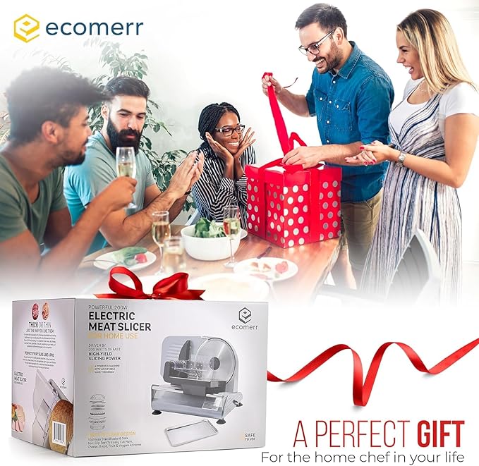 Meat Slicer, 200W Powerful Electric Food Slicer-Deli Meat Slicer Machine for Home Use for, Cheese, Bread, Vegetables-2 Round 7.5" Stainless Steel Blade, Child Lock Protection & Adjustable Thickness