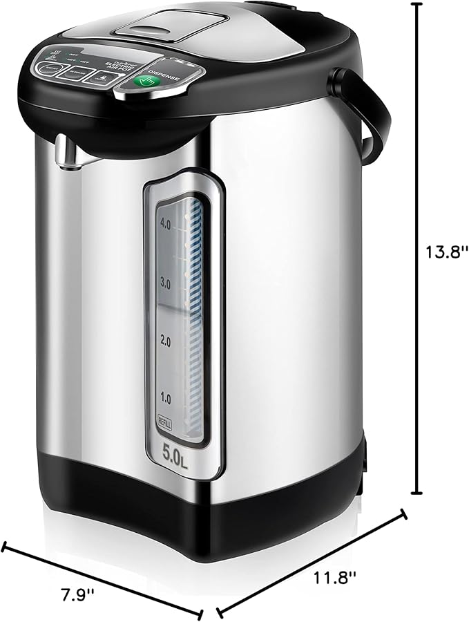 NutriChef Electric Water Boiler and Warmer - 5L/5.28 Qt Stainless Steel Hot Water Dispenser w/Rotating Base, Keep Warm Temperature Set, Auto Shut Off, Safety Lock, Instant Heating for Coffee & Tea