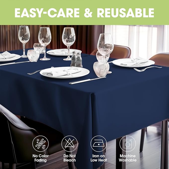 Pureegg Rectangle Table Cloth 60" x 84" – Durable Polyester Tablecloth Offers Reusable & Washable Protection, Ideal for Outdoor Party, Picnic, Wedding, Banquet and Birthday, Navy Blue