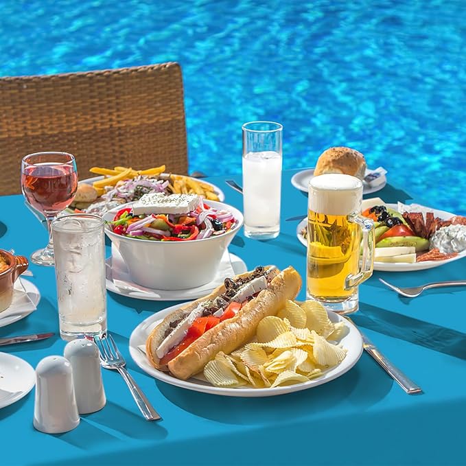 homing Rectangle Vinyl Tablecloth, Waterproof Spillproof Plastic Flannel Backed Table Cloth, Wipe Clean Table Cover for Dining, Buffet Parties and Camping (Turquoise, 54" x 78")