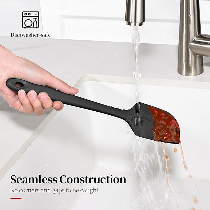 600ºF Heat Resistant Spatulas, High Heat Food Safe Semless Kitchen Silicone Scraper Set for Cooking Baking Mixing Scraping Stirring Nonstick Cookware Pan Bowl (3Pcs,Black)