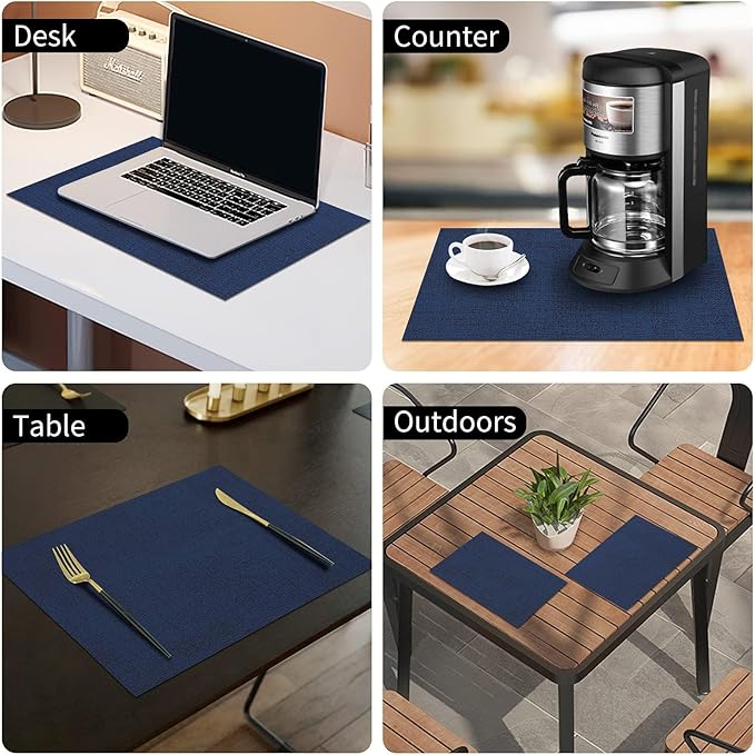 homing Faux Leather Heat Resistant Placemats 4 Packs, Waterproof Wipeable Dining PU Place Mats for Indoor & Outdoor, Easy to Clean, Dark Navy Blue