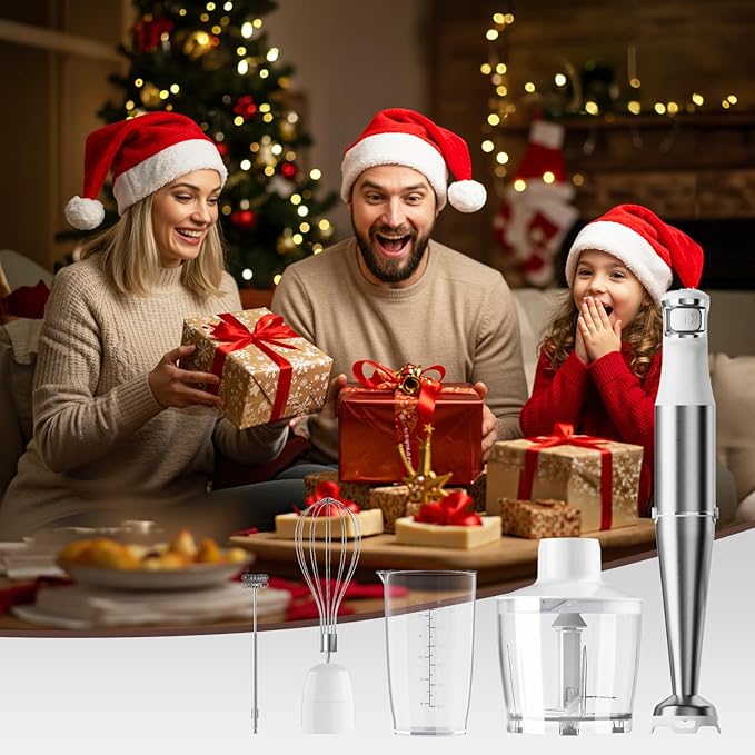 Immersion Blender Handheld Corded Hand Blenders Set 1100W, Trigger Variable Speed 5 in 1 Stick Emulsifier with Chopper, Whisk and Frother for Soup, Baby Food and Smoothies, White