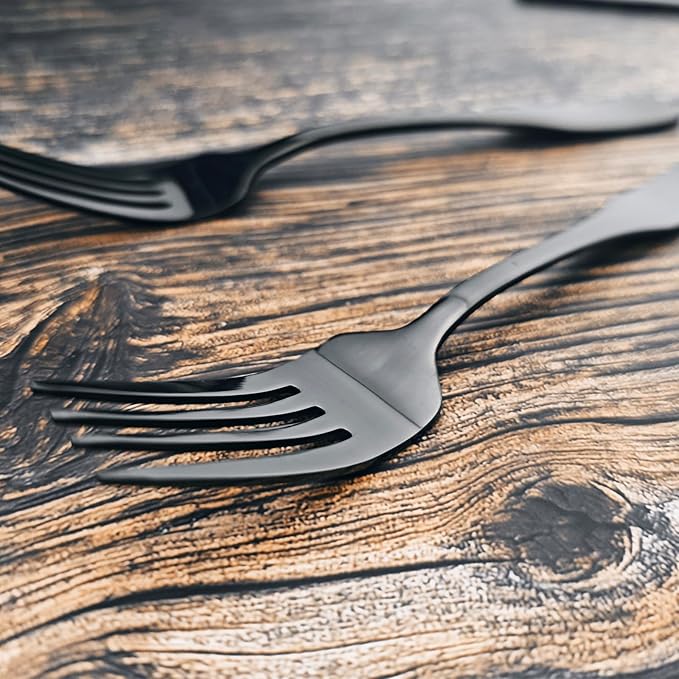 Alata Kate Black Mirror 40-Piece Silverware Set,Service for 8,Stainless Steel Flatware Set,Mirror Cutlery Set,Dishwasher Safe