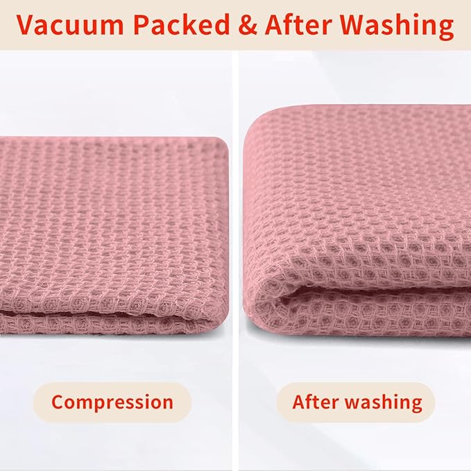 Homaxy 100% Cotton Waffle Weave Kitchen Dish Towels, Ultra Soft Absorbent Quick Drying Cleaning Towel, 13 x 28 Inches, 4-Pack, Dried Rose