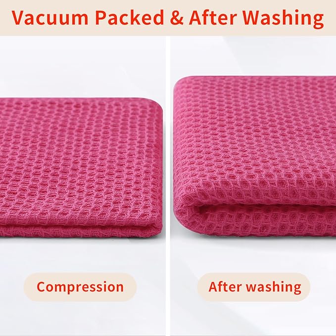 Homaxy 100% Cotton Waffle Weave Kitchen Dish Cloths, Ultra Soft Absorbent Quick Drying Dish Towels, 12 x 12 Inches, 8-Pack, Hot Pink