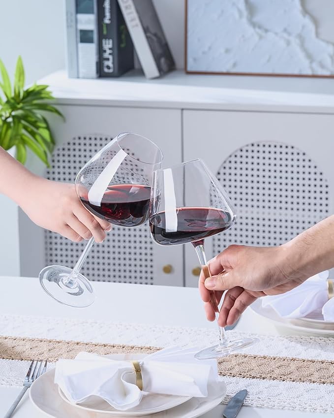 Hand-Blown 23.5OZ Crystal Wine Glasses Set of 4 for Pinot Noir, Burgundy, Bordeaux, Large Lead-Free Crystal Glasses with Unique Bottom Design for Red, White Wine, Big Oversized Glasses