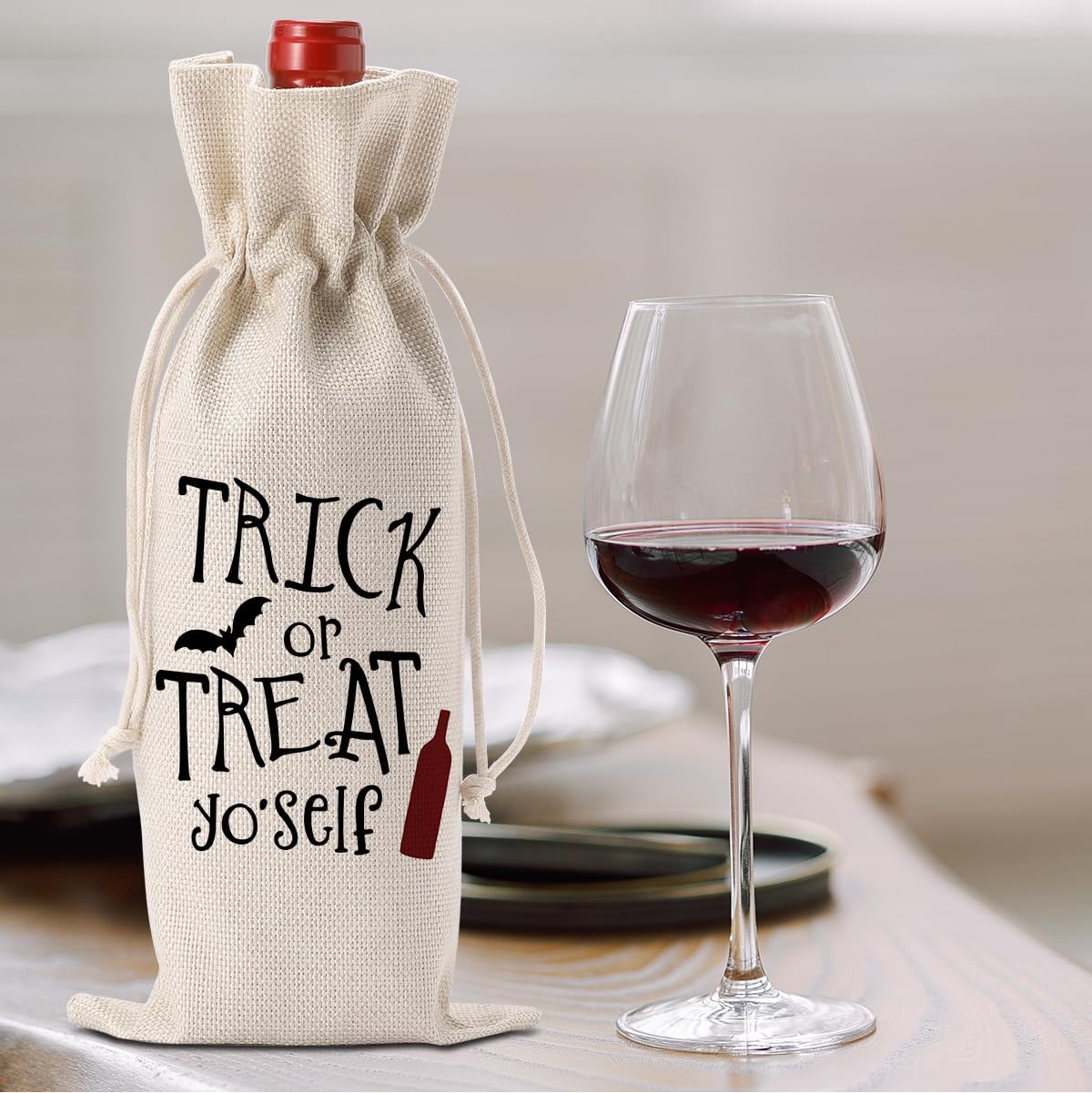 Cute Halloween Wine Bag - Birthday Gifts & Party Decorations for Women, Men & Friends - Trick or Treat Wine Bag