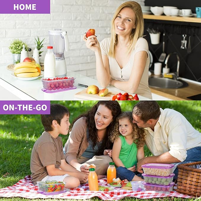 KIGI 6 PACK Plastic Food Storage Containers with Lids Airtight Square Meal Prep Containers Bento Box TO-GO Containers