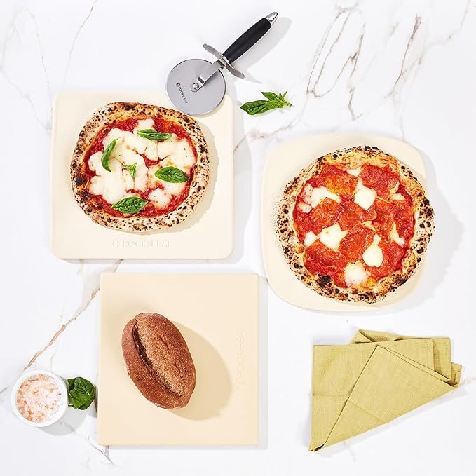 Pizza Stone, 12"x11" Pizza Stones for Oven Grill BBQ, Cordierite Baking Stone for Pizza & Bread & Cookies with Unique Irregular Shape Design