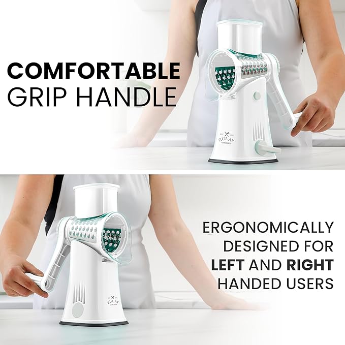 Zulay Kitchen Rotary Cheese Grater 5 Blade Cheese Shredder - Manual Hand Crank Cheese Grater With Reinforced Suction & 5 Interchangeable Drums - Easy to Use, Vegetable Chopper Round Mandoline Slicer