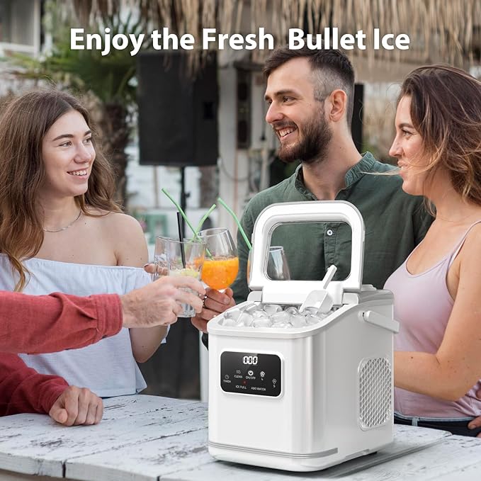 Ice Maker Machine countertop Self Cleaning Portable Compact Small Bullet Ice Maker with Digital Screen,9 Cubes in 6 Mins,26lbs in 24Hrs,for Camping Dorm Home Outdoor(White)