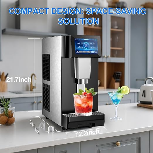 Undercounter Nugget Ice Maker with Water Dispenser – 60 lbs/Day, 10 lbs Bin, Soft Chewable Ice Machine, Self-Cleaning Stainless Steel Ice Machine Maker for Home, Bar, Kitchen, Office